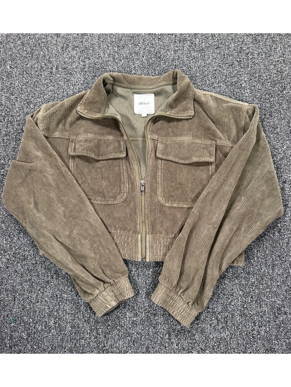 Aerie Cropped Corduroy Jacket in Olive Green, Size S